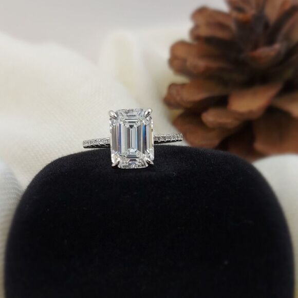 5 Carat Emerald Cut Simulated Diamond Engagement Ring - Picture 4 of 14